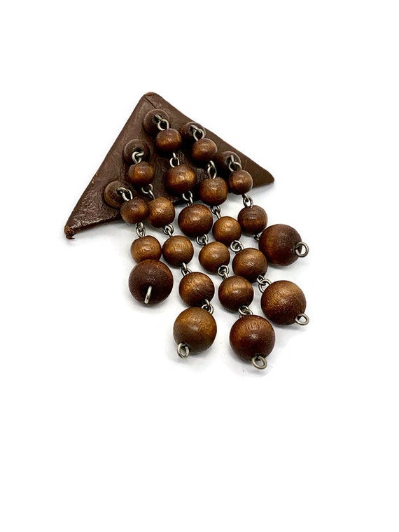Vintage Wood Bead Brooch Pin Brown Beads 40s 50s … - image 2