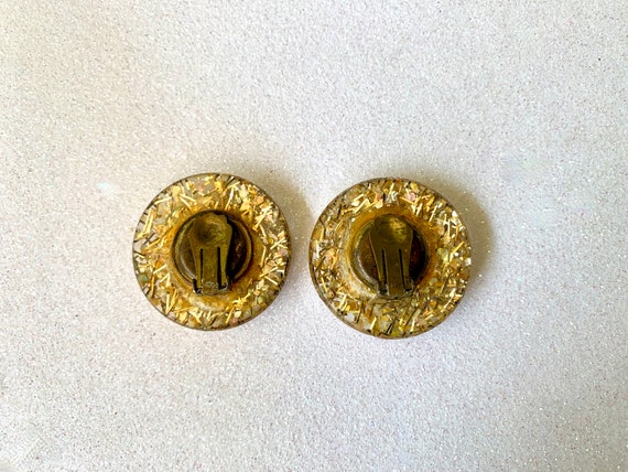 Vintage Button Earrings 1960s 1950s Clip-On Gold … - image 6