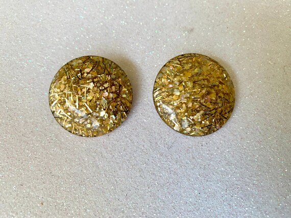 Vintage Button Earrings 1960s 1950s Clip-On Gold … - image 1