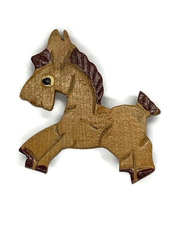Vintage Wood Horse Pin Brooch Carved 1930s 1940s Brow… Gem