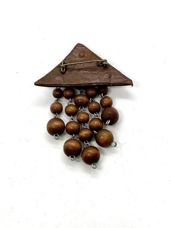 Vintage Wood Bead Brooch Pin Brown Beads 40s 50s … - image 3