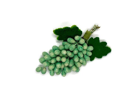 Vintage Grape Brooch Pin Handmade Beads Felt Wire… - image 1