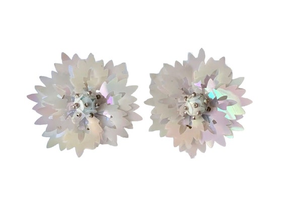 Vintage Iridescent Snowflake Earrings West German… - image 1