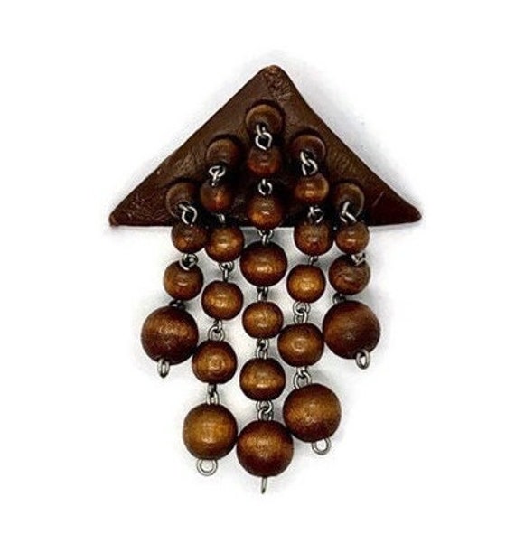 Vintage Wood Bead Brooch Pin Brown Beads 40s 50s … - image 1