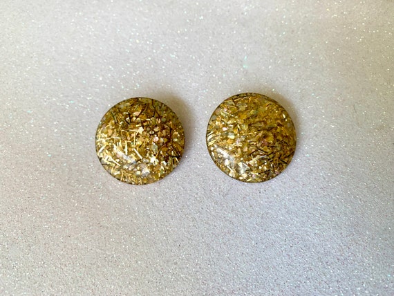 Vintage Button Earrings 1960s 1950s Clip-On Gold … - image 3
