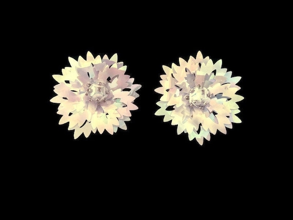 Vintage Iridescent Snowflake Earrings West German… - image 2