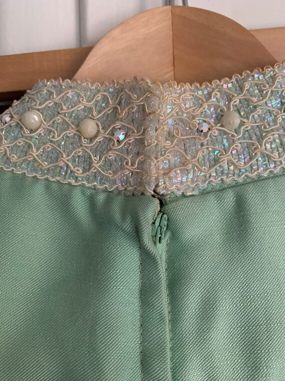Vintage Dress Green Beaded Collar Pockets 1960s M… - image 8