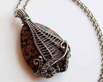 Sterling Silver Spiderweb Pendant | Snowflake Jasper, Reversible, 18" Chain