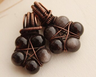 Mini pentacle en obsidienne argentée | Collier pentagramme en cuivre