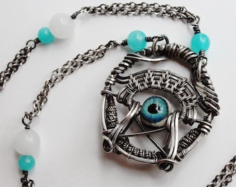 Ocular Sigil Necklace | Light Blue and Sterling Evil Eye with Amazonite Accents | 21"  Necklace