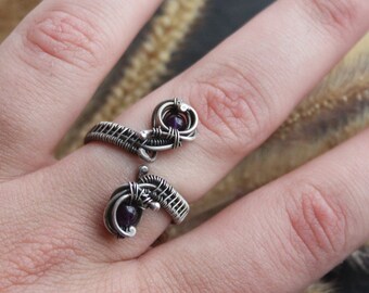 Amethyst and Sterling Silver Mystic's Ring | Adjustable from Size 6.5 to 8