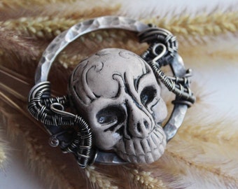 Skull Enshrined | Sterling Silver and Ceramic Skull Pendant