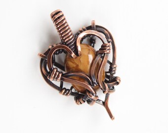 Warm Yellow Jasper and Copper Heart Pendant