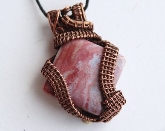 Pink and Violet Jasper Pendant | Woven Copper and Jasper Necklace