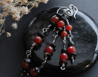 Carnelian Onyx Sterling Silver Jewelry Set | Handmade Earrings Bracelet