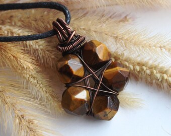 Pentacle oeil de tigre | Collier pentagramme en cuivre