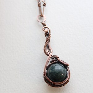 Botanical Moss Agate and Copper Droplet Pendant