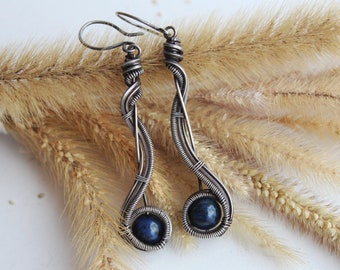 Dumortierite and Sterling Silver Droplet Earrings