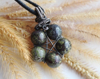 Pentacle de jaspe sang de dragon | Collier pentagramme en argent sterling
