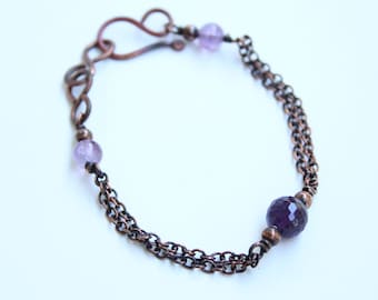 Minimalist Amethyst and Copper Bracelet
