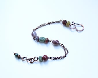 Earth Tone Jasper and Copper Anklet 9 inches long