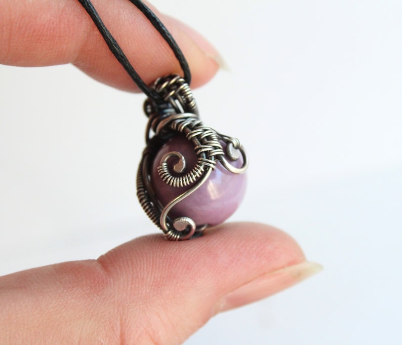 Phosphosiderite and Sterling Silver Orb Purple Art Nouveau Reversible Pendant Orchid Stone Necklace