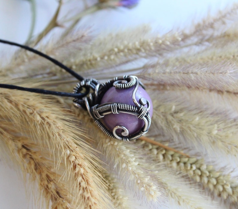 Phosphosiderite and Sterling Silver Orb Purple Art Nouveau Reversible Pendant Orchid Stone Necklace