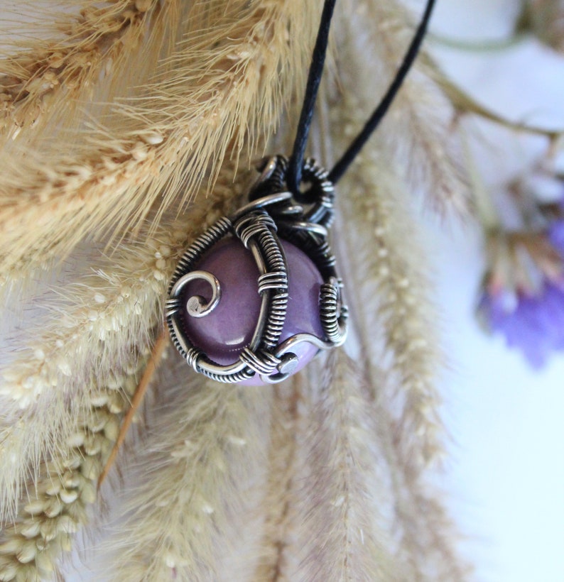 Phosphosiderite and Sterling Silver Orb Purple Art Nouveau Reversible Pendant Orchid Stone Necklace