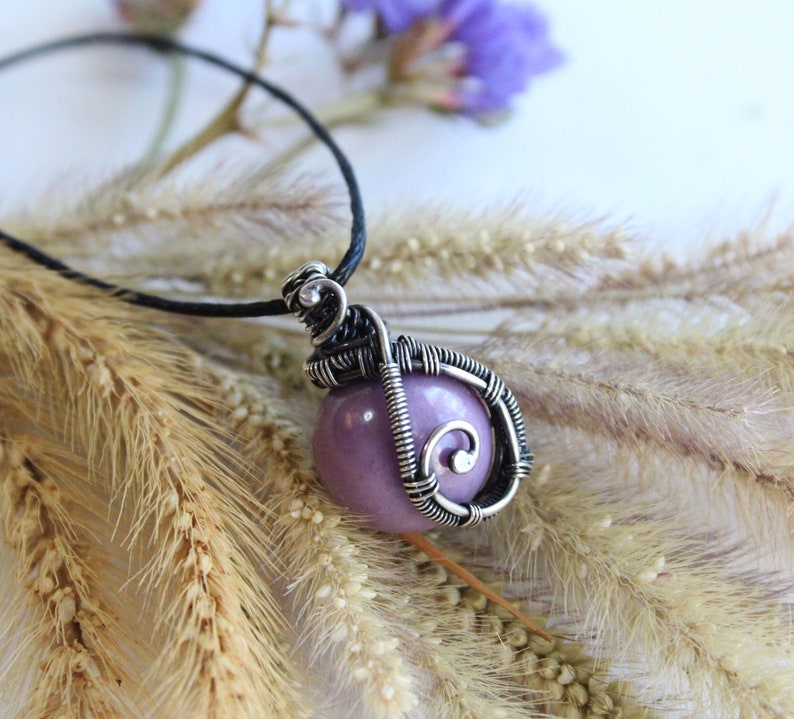 Phosphosiderite and Sterling Silver Orb Purple Art Nouveau Reversible Pendant Orchid Stone Necklace