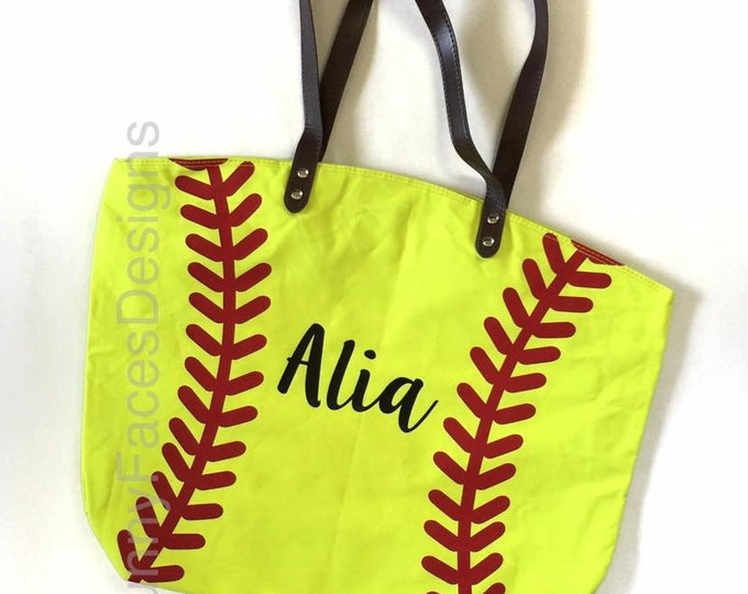 Softball Tote, Canvas Tote, Softball Bag, Summer Bag, Game Bag