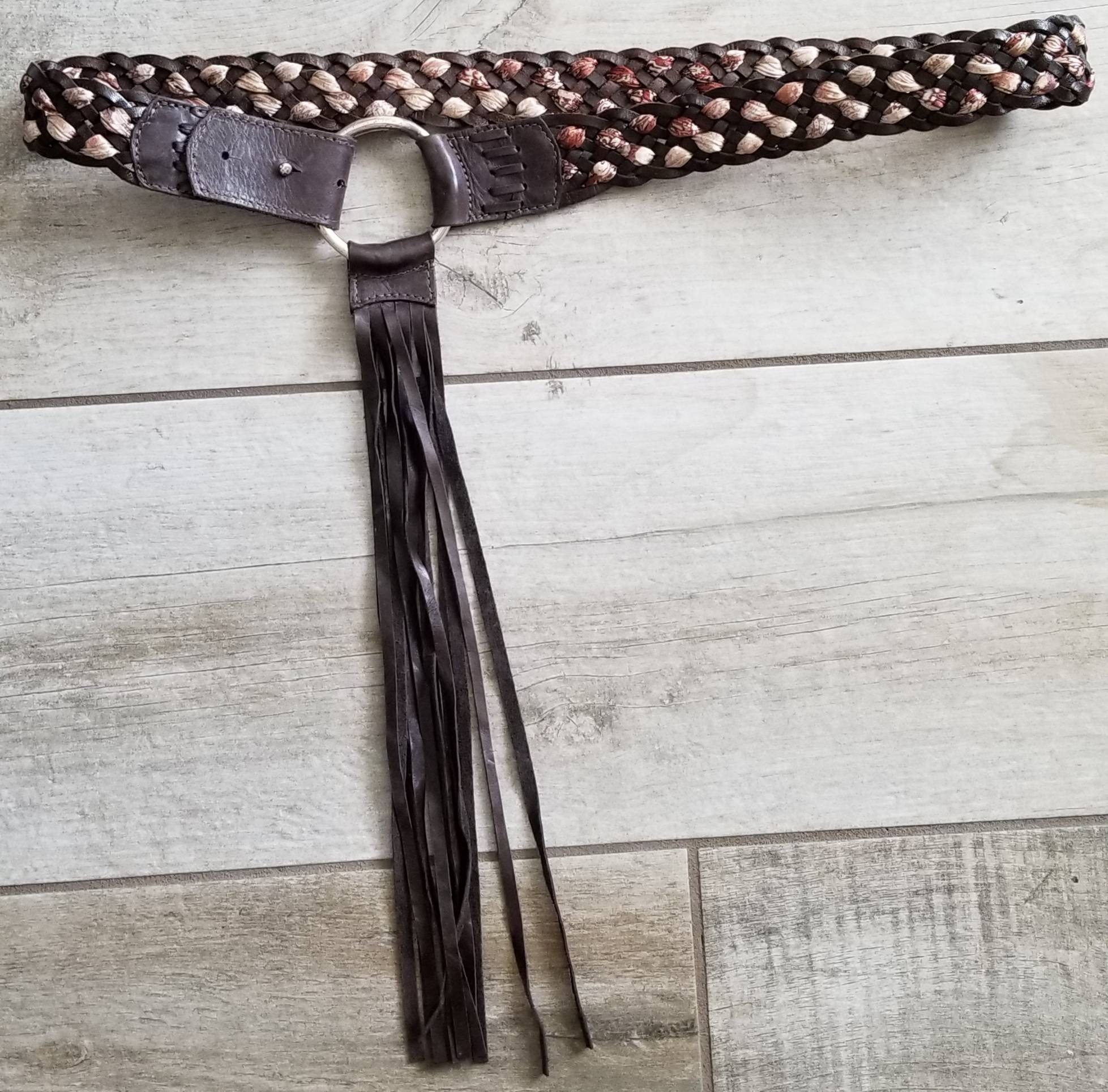 Womens Chocolate and Satin Braided Fringe Leather Belt - Etsy display picture 2