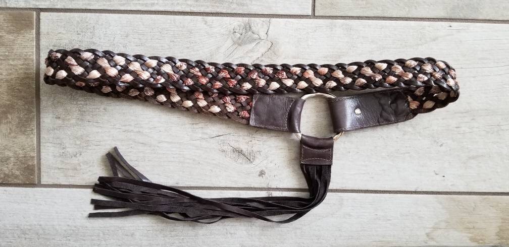 Womens Chocolate and Satin Braided Fringe Leather Belt - Etsy display picture 1