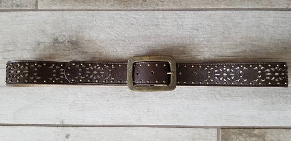 Ladies Leather Laser Cut Chocolate Studded Jean Belt - Etsy display picture 2