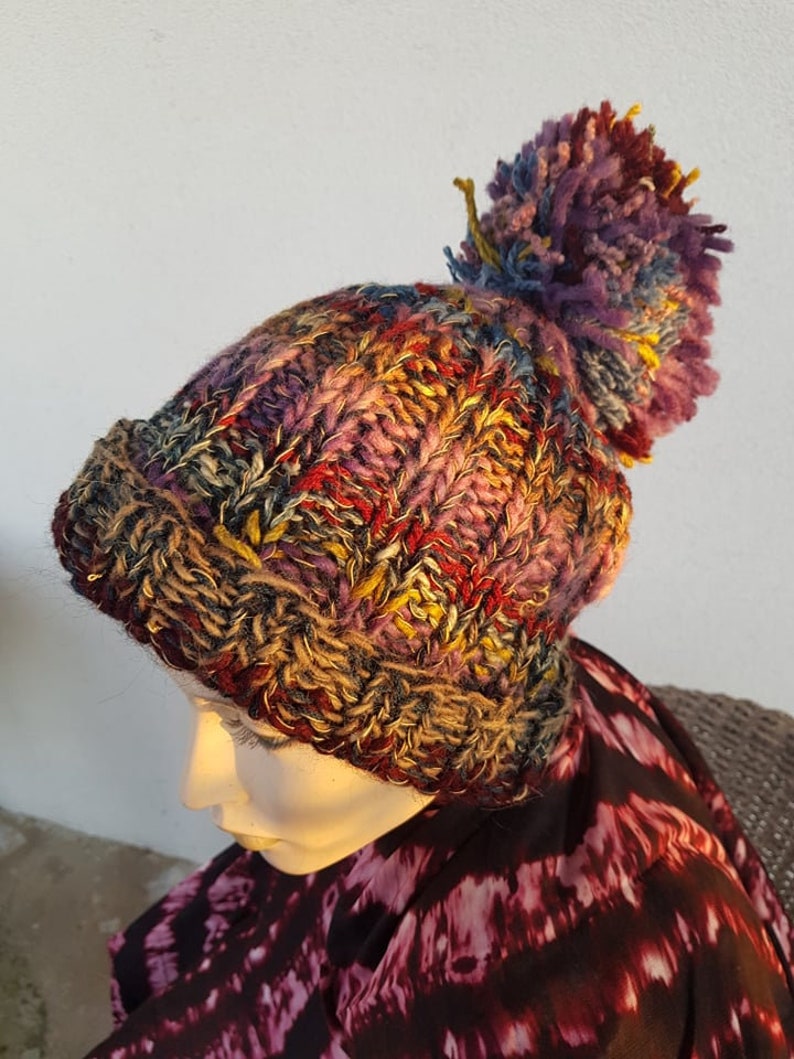 hand knitted slouchy BEANIE , HANDMADE by Jarmolowska, artsy, unique , piece of art,natural, ready to ship image 4