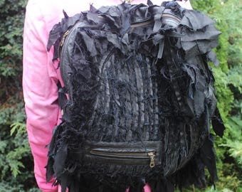 BLACK IN BLACK,backpack.steampunk,goth,unique , artsy ready to ship