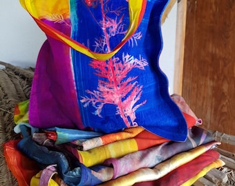 small size UFO MULTICLOUR BAG, shopper, tote, hand printed bag, rainbow, ready to ship