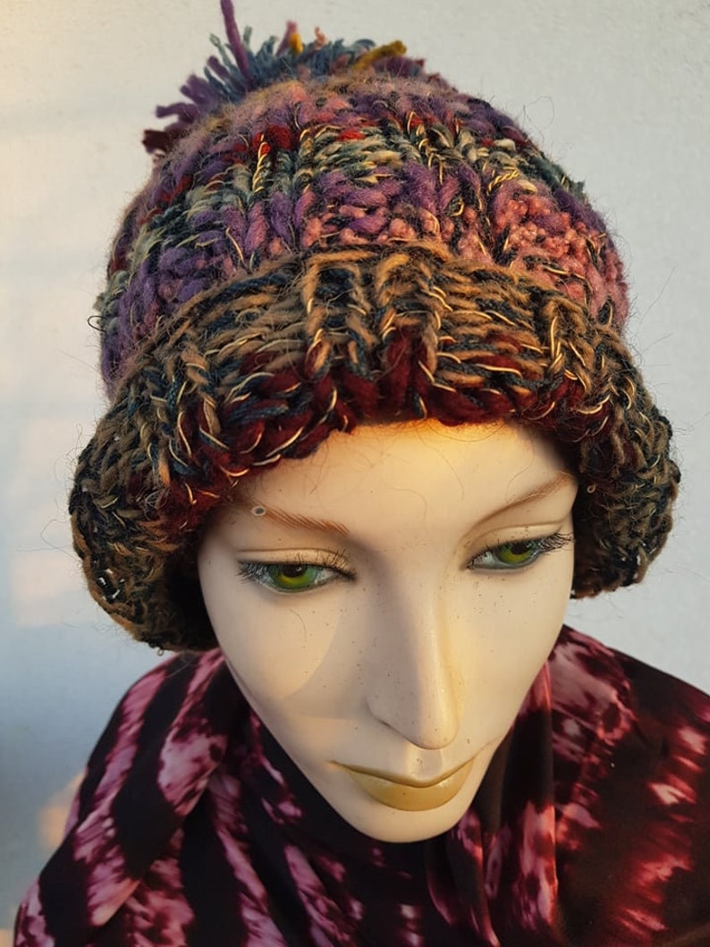 hand knitted slouchy BEANIE , HANDMADE by Jarmolowska, artsy, unique , piece of art,natural, ready to ship image 2