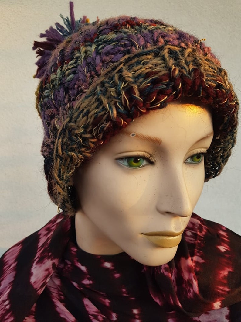 hand knitted slouchy BEANIE , HANDMADE by Jarmolowska, artsy, unique , piece of art,natural, ready to ship image 6