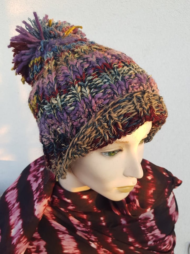 hand knitted slouchy BEANIE , HANDMADE by Jarmolowska, artsy, unique , piece of art,natural, ready to ship image 3