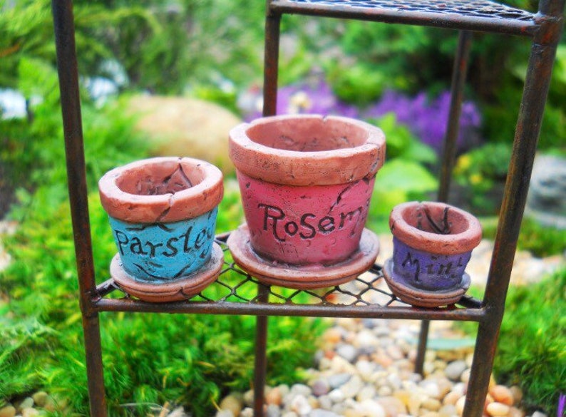 Miniature Dollhouse FAIRY GARDEN Accessories ~ Set of 3 Rustic Clay Pots ~ NEW