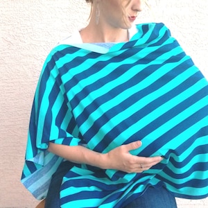 Nursing Scarf Jersey Cotton Car Seat Cover Maternity Poncho Nautical + Mint Stripe Nursing Cover pañuelos de lactancia