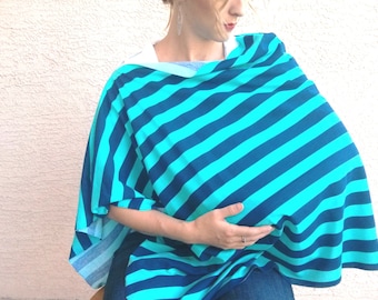 Nursing Scarf Jersey Cotton Car Seat Cover Maternity Poncho Nautical + Mint Stripe Nursing Cover pañuelos de lactancia