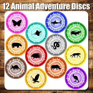 12 Set Animal Adventure Discs Inspired, 4&quot; PRINTABLE Downloadable