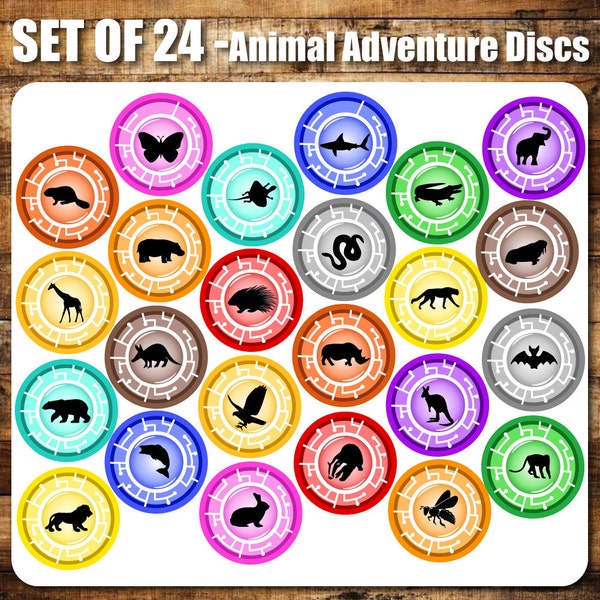 24 Set de discos de aventuras animales inspirados, 4" IMPRIMIBLES Descargables