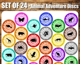 24 Set Animal Adventure Discs Inspired, 4" PRINTABLE Downloadable