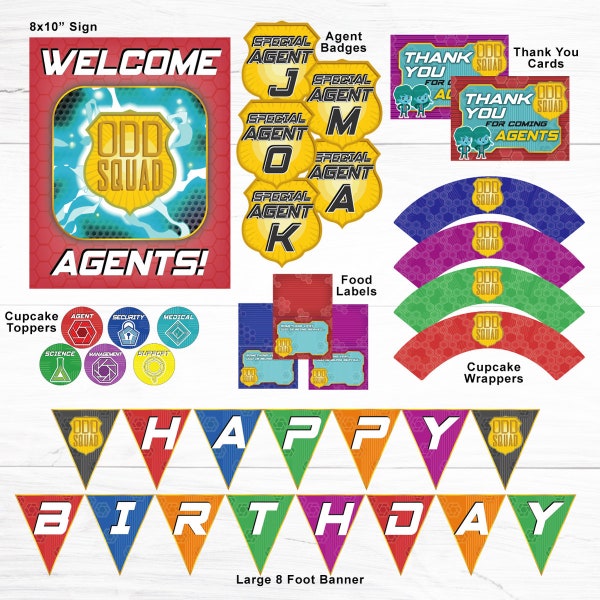 ODD SQUAD Birthday Party Pack, PRINTABLE, Coordinating Odd Squad Special Agent Party Items