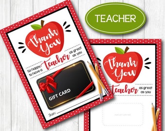 Teacher Gift card holder. 5x7" DIGITAL FILE. Thank You Apple Teacher Appreciation. Easy Gift. Amazing Teacher. Printable Instant Download.