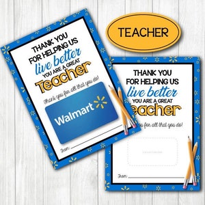 Lehrer WALMART Geschenkkartenhalter. 5 x 7" DIGITALE Datei. Danke Lehrer Wertschätzung. Einfaches Geschenk. Druckbare Sofort-Download.