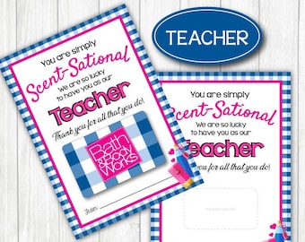 Teacher BATH & BODY Gift card holder. 5x7" DIGITAL File. Teacher Appreciation. Easy Gift. Printable Instant Download.