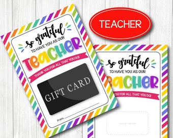 Teacher Gift Card Holder. 5x7" DIGITAL FILE. Thank You, Teacher Appreciation. Easy Gift. End of Year Teacher. Printable Instant Download.